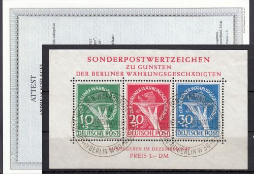 Berlin 1949, Mich.-Nr.:Block 1 I gestempelt LUXUS  Plattenfehler   geprüft  Attest