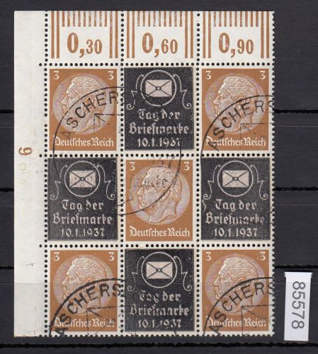 DR 1937, Mich.-Nr.: Hindenburg Zdr. senkr. Überdruck gestempelt  3-T3/T-3-T / 3-T-3