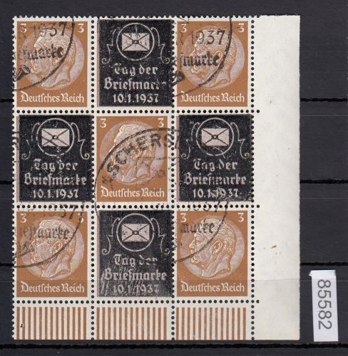 DR 1937, Mich.-Nr.: Hindenburg Zdr. senkr. Überdruck gestempelt  3-T-3/T-3-T/3-T-3
