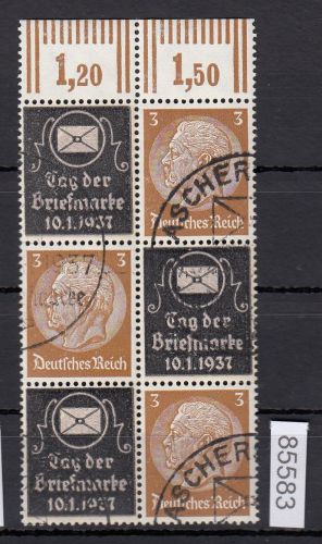 DR 1937, Mich.-Nr.: Hindenburg Zdr. senkr. Überdruck gestempelt  T-3-T / 3-T-3