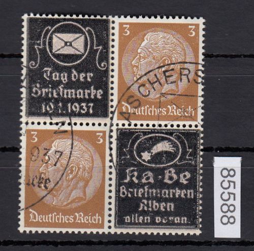 DR 1937, Mich.-Nr.: Hindenburg Überdruck 4er-Block gestempelt  T+3+3+K