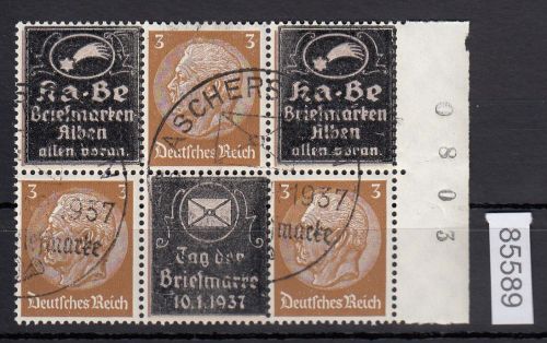 DR 1937, Mich.-Nr.: Hindenburg Überdruck 4er-Block gestempelt  K-3-K / 3-T-3