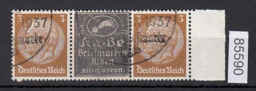 DR 1937, Mich.-Nr.: Hindenburg Zdr. waag. Überdruck gestempelt  3-K-3