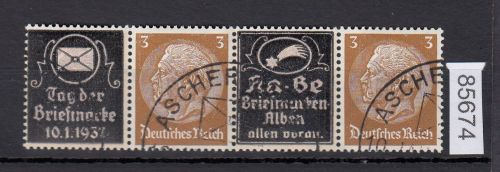 DR 1937, Mich.-Nr.: P-W 9  Hindenburg Zdr. waag. Überdruck gestempelt  T-3-K