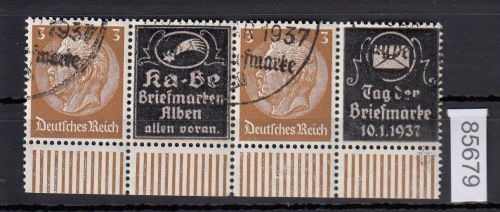 DR 1937, Mich.-Nr.: P-W 5+1  Hindenburg Zdr. senkr. Überdruck gestempelt  3-K