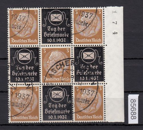 DR 1937, Mich.-Nr.: P-W 2+4+2  Hindenburg Zdr. waag. Überdruck gestempelt  3-T3/T-3-T/3-T-3