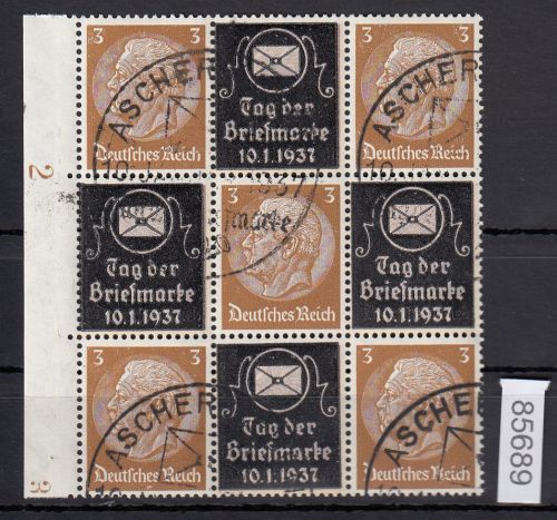 DR 1937, Mich.-Nr.: P-W 2+4+2  Hindenburg Zdr. waag. Überdruck gestempelt  3-T3/T-3-T/3-T-3