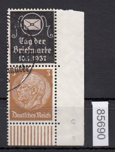 DR 1937, Mich.-Nr.: P-S 3  Eckrand  Hindenburg Zdr. senkr. Überdruck gestempelt  T-3