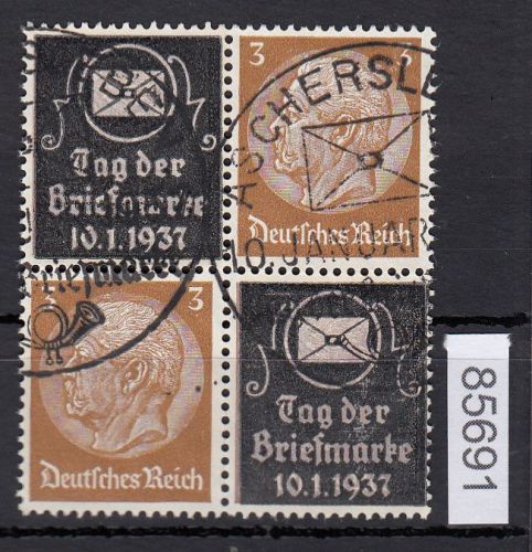 DR 1937, Mich.-Nr.: P-S 3+1  Hindenburg Zdr. senkr. Überdruck gestempelt  T-3  3-T
