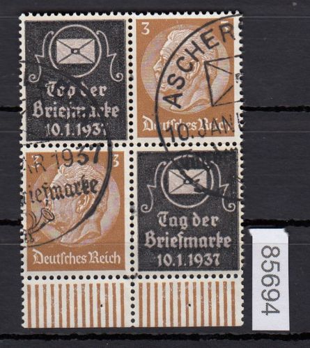 DR 1937, Mich.-Nr.: P-S 3+1  Hindenburg Zdr. senkr. Überdruck gestempelt  T-3  3-T