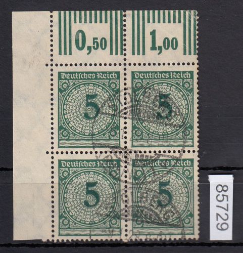 DR 1923, Mich.-Nr.: 339 gestempelt   Eckrand  4er-Block