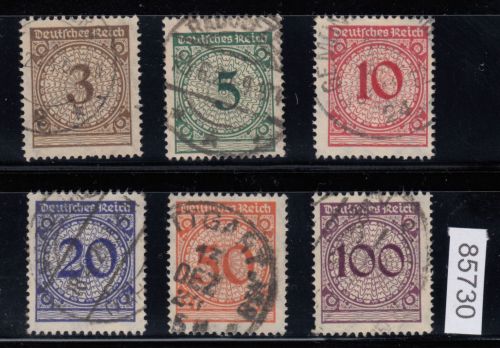 DR 1923, Mich.-Nr.: 338-43 gestempelt   HT  "Sprung"