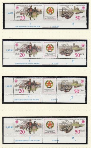 DDR 1986, Mich.-Nr.: 3028+29  ** DV  FNr. 1-4  Eckrand  Druckvermerk 4 Stück