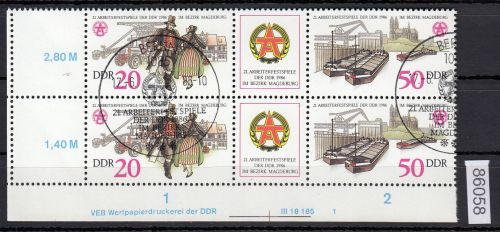 DDR 1986, Mich.-Nr.: 3028+29 RL  gestempelt DV  FN 1   Eckrand  Druckvermerk