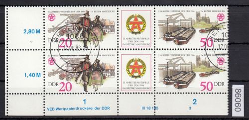 DDR 1986, Mich.-Nr.: 3028+29 RL  gestempelt DV  FN 3   Eckrand  Druckvermerk