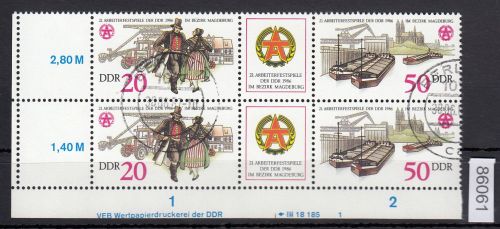 DDR 1986, Mich.-Nr.: 3028+29 RL  gestempelt DV  FN 1   Eckrand  Druckvermerk