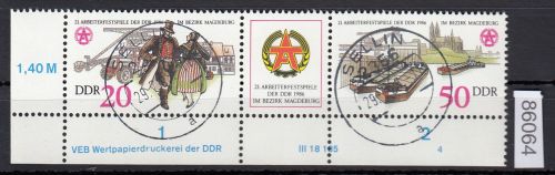 DDR 1986, Mich.-Nr.: 3028+29  gestempelt  "Bedarf"  DV  FNr. 4   Eckrand  Druckvermerk