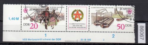 DDR 1986, Mich.-Nr.: 3028+29  gestempelt   DV  FNr. 2   Eckrand  Druckvermerk