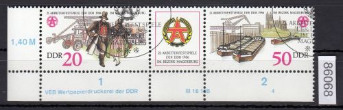 DDR 1986, Mich.-Nr.: 3028+29  gestempelt   DV  FNr. 4   Eckrand  Druckvermerk