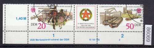 DDR 1986, Mich.-Nr.: 3028+29 RL  gestempelt DV  FN 3   Eckrand  Druckvermerk