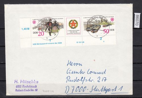 DDR 1986, Mich.-Nr.: 3028+29  gestempelt  "Bedarf"  DV  FNr. 4   Eckrand  Druckvermerk