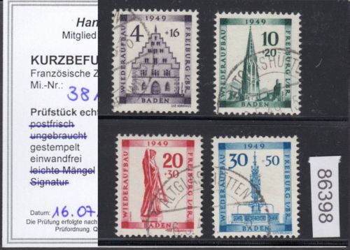 Alliierte Franz. Zone Baden Mi. Nr. 38-41 gestempelt  geprüft  Befund