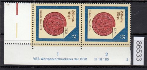 DDR 1988, Mich.-Nr.: 3158  ** DV FN 2   Eckrand  Druckvermerk