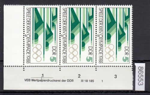 DDR 1988, Mich.-Nr.: 3183  ** DV FNr. 1   Eckrand  Druckvermerk