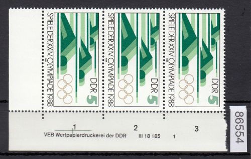 DDR 1988, Mich.-Nr.: 3183  ** DV FNr. 1   Eckrand  Druckvermerk