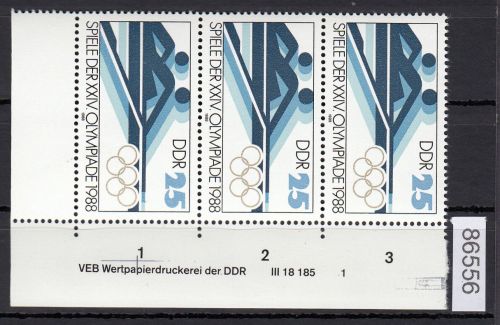 DDR 1988, Mich.-Nr.: 3186  ** DV FNr. 1   Eckrand  Druckvermerk