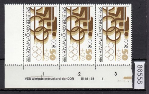 DDR 1988, Mich.-Nr.: 3188  ** DV FNr. 1   Eckrand  Druckvermerk
