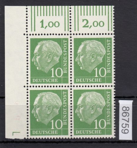 Bund 1954, Mich.-Nr.:  183 y ** DZ L  Eckrand 4er.-Block