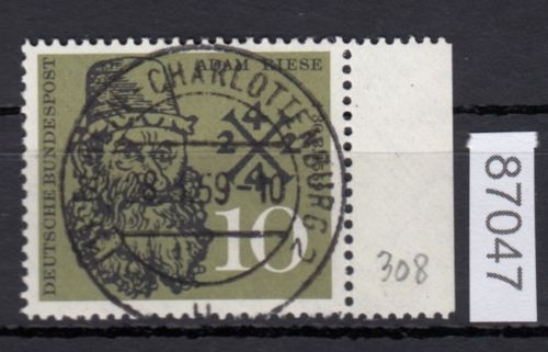 Bund 1959, Mich.-Nr.: 308 LUXUS Gestempelt+gummi Ersttag  Berlin-Charlottenburg