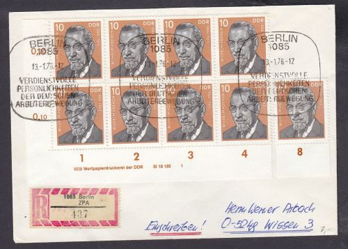 DDR 1976, Mich.-Nr.: 2109  gestempelt Brief  DV FNr. 1   Eckrand  Druckvermerk