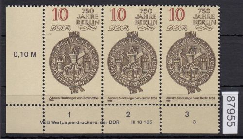 DDR 1986, Mich.-Nr.: 3023  ** DV  FNr. 3   Eckrand  Druckvermerk
