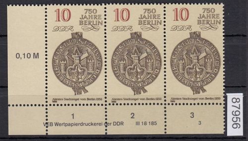 DDR 1986, Mich.-Nr.: 3023  ** DV  FNr. 3   Eckrand  Druckvermerk