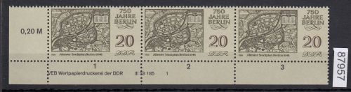 DDR 1986, Mich.-Nr.: 3024  ** DV  FNr. 1   Eckrand  Druckvermerk