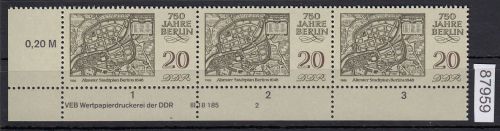 DDR 1986, Mich.-Nr.: 3024  ** DV  FNr. 2   Eckrand  Druckvermerk