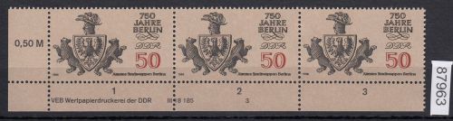DDR 1986, Mich.-Nr.: 3025  ** DV  FNr. 3   Eckrand  Druckvermerk