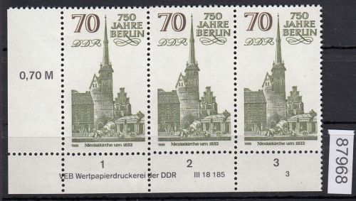 DDR 1986, Mich.-Nr.: 3026  ** DV  FNr. 3   Eckrand  Druckvermerk