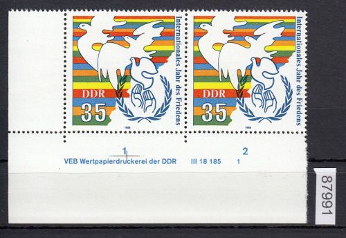 DDR 1986, Mich.-Nr.: 3036  ** DV  FNr. 1   Eckrand  Druckvermerk