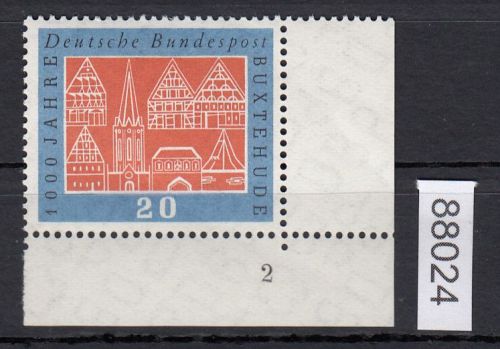 Bund 1959, Mich.-Nr.: 312 v ** FN 2 Eckrand   geriffelter Gummi