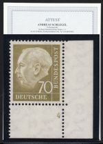 Bund 1954, Mich.-Nr.: 191 ** Eckrand  FN 4   Formnummer 4  ATTEST  Sehr Selten