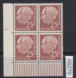 Bund 1954, Mich.-Nr.:  186 y ** DZ 1 Eckrand 4er.-Block   lesen