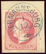 Hannover 14a Briefstück 1 Gr. rosa a. Luxusbfst. mit blauem Zier-K2 HERMANNS...