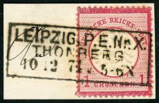 Deutsches Reich 19 Briefstück 1 Gr. karmin auf Luxusbfst. mit seltenem neuen...