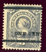 Neufundland 58II Ungebraucht mit Falz ONE Cent, Type II a. 3 C. grauviolett