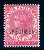 Straits Settlements 11Sp Ungebraucht mit Falz 4 C. rosa mit Specimenaufdr.