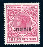 Ceylon 125Sp. Ungebraucht mit Falz 1 R. 50 C. mit Specimenaufdr.