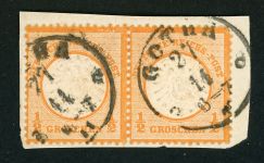 Deutsches Reich 18X+18 Briefstück 1/2 Gr. orange im waager. auf Kab-Bfst. mi...